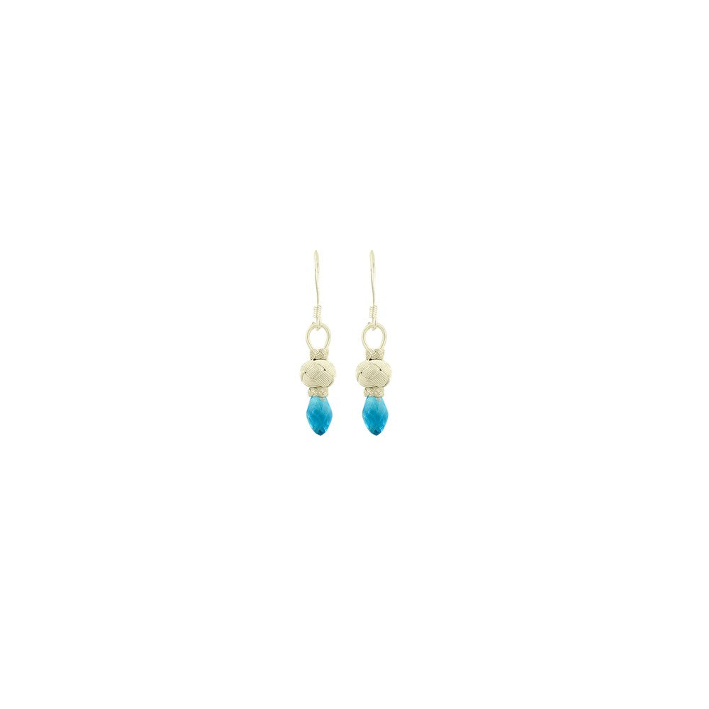 999 Silver Turquoise Zircon Stone White Beaded Hand Knit Earring