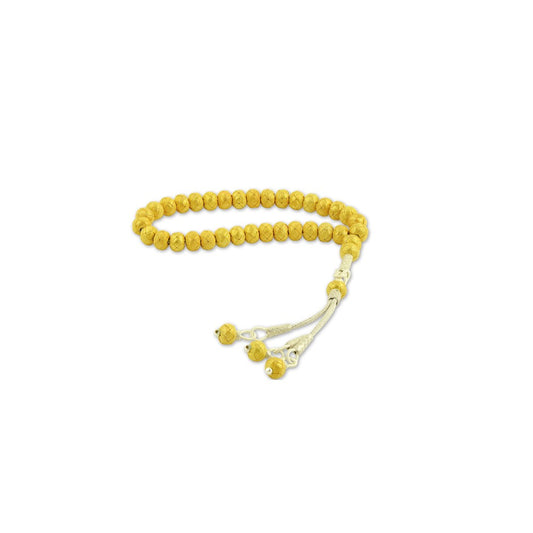 999 Silver Yellow Beaded Handmade Triple Tassel Rosary