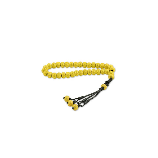 999 Silver Yellow Beaded Black Handmade Triple Tassel Rosary