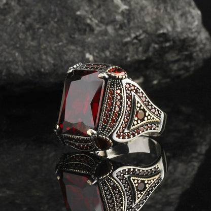 925 Sterling Silver Black Zircon Stone Square Men Ring