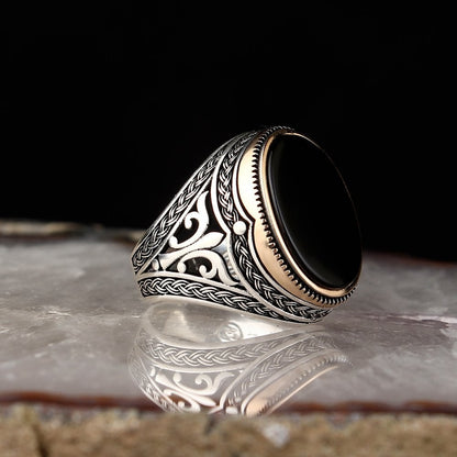 925 Sterling Silver Tiger Eye Stone Handmade Traditional Men Ring