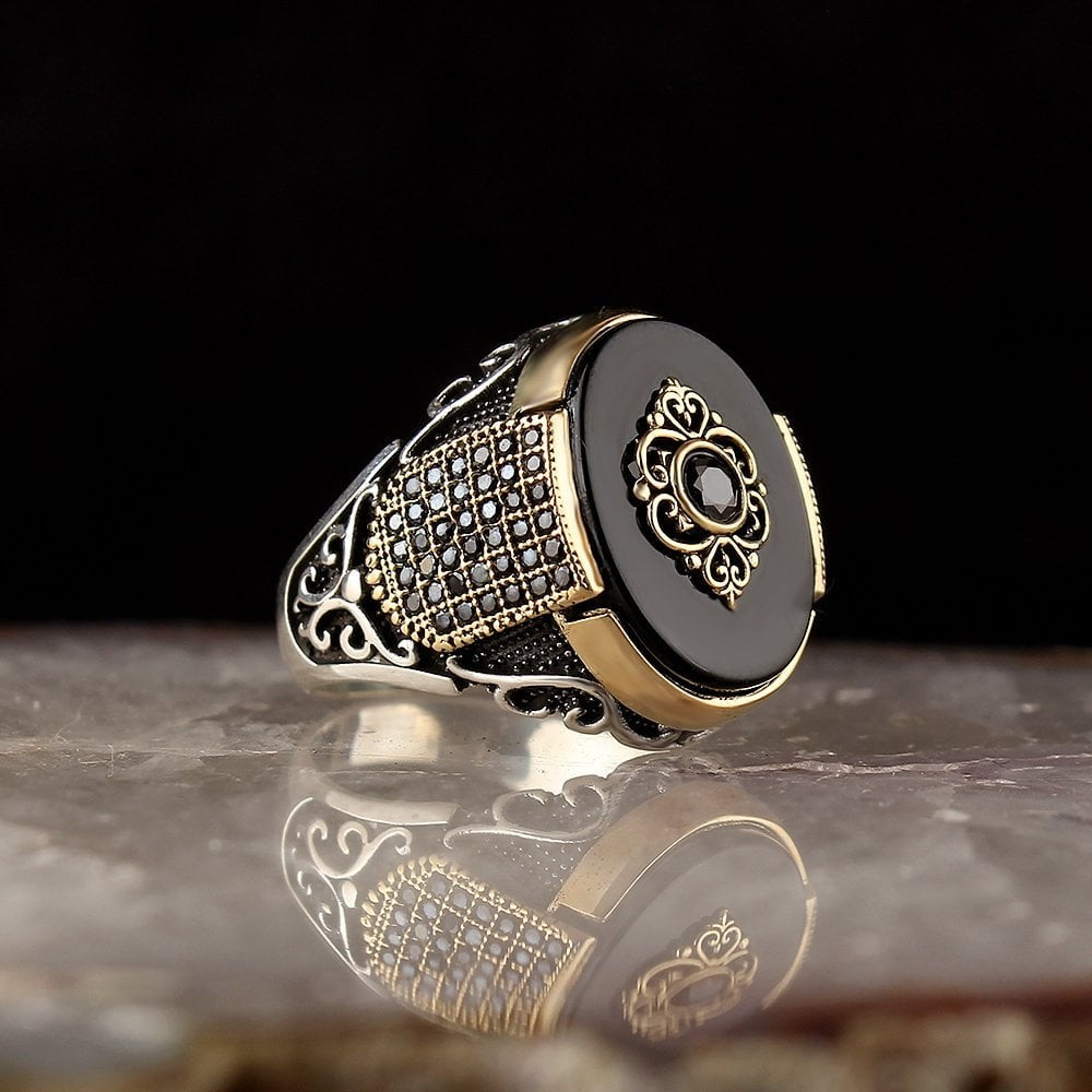 925 Sterling Silver Black Onyx  Stone Handmade Men Ring