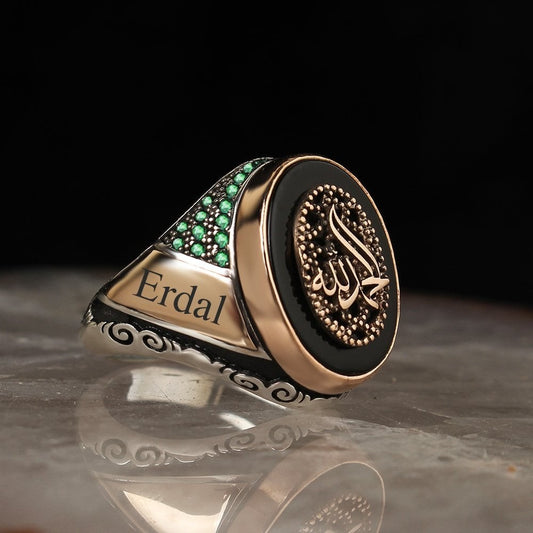 925 Sterling Silver Onyx Halleluiah  Written Personalized Men Ring