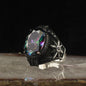 925 Sterling Silver Mystic Topaz Stone Compass Men Ring