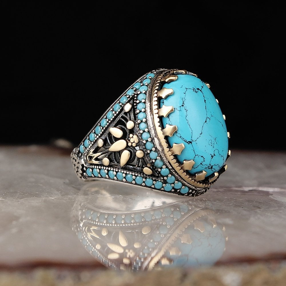 925 Sterling Silver Turquoise Stone Handmade Men Ring