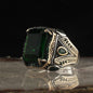 925 Sterling Silver Green Zircon Stone Square Men Ring