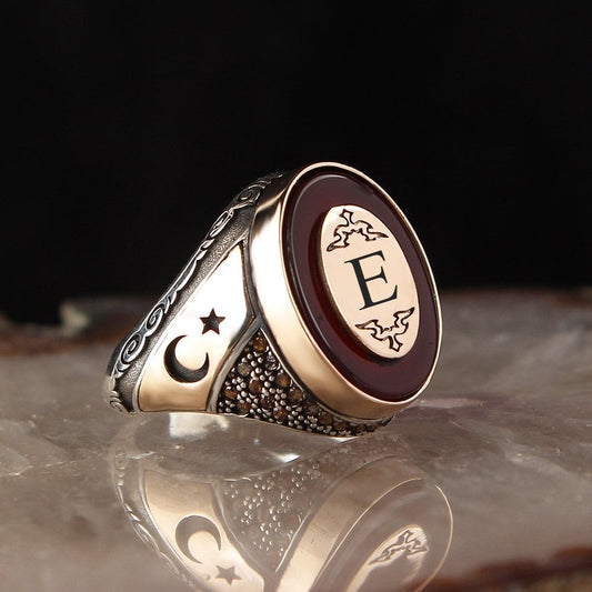 925 Sterling Silver Custom Id Red Onyx Stone Handmade Men Ring