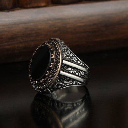 925 Sterling Silver Onyx Stone Pen Workmanship Men Ring