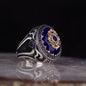 925 Sterling Silver Blue Zircon Stone Ottoman Traditional Men Ring