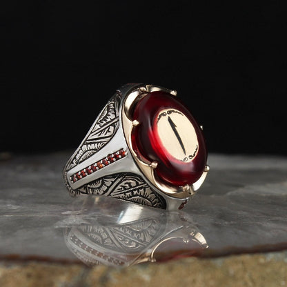 925 Sterling Silver Halleluiah Written Amber Stone Handmade Men Ring