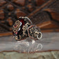 925 Sterling Silver Red Zircon Stone Lion Elaborated Handmade Ring