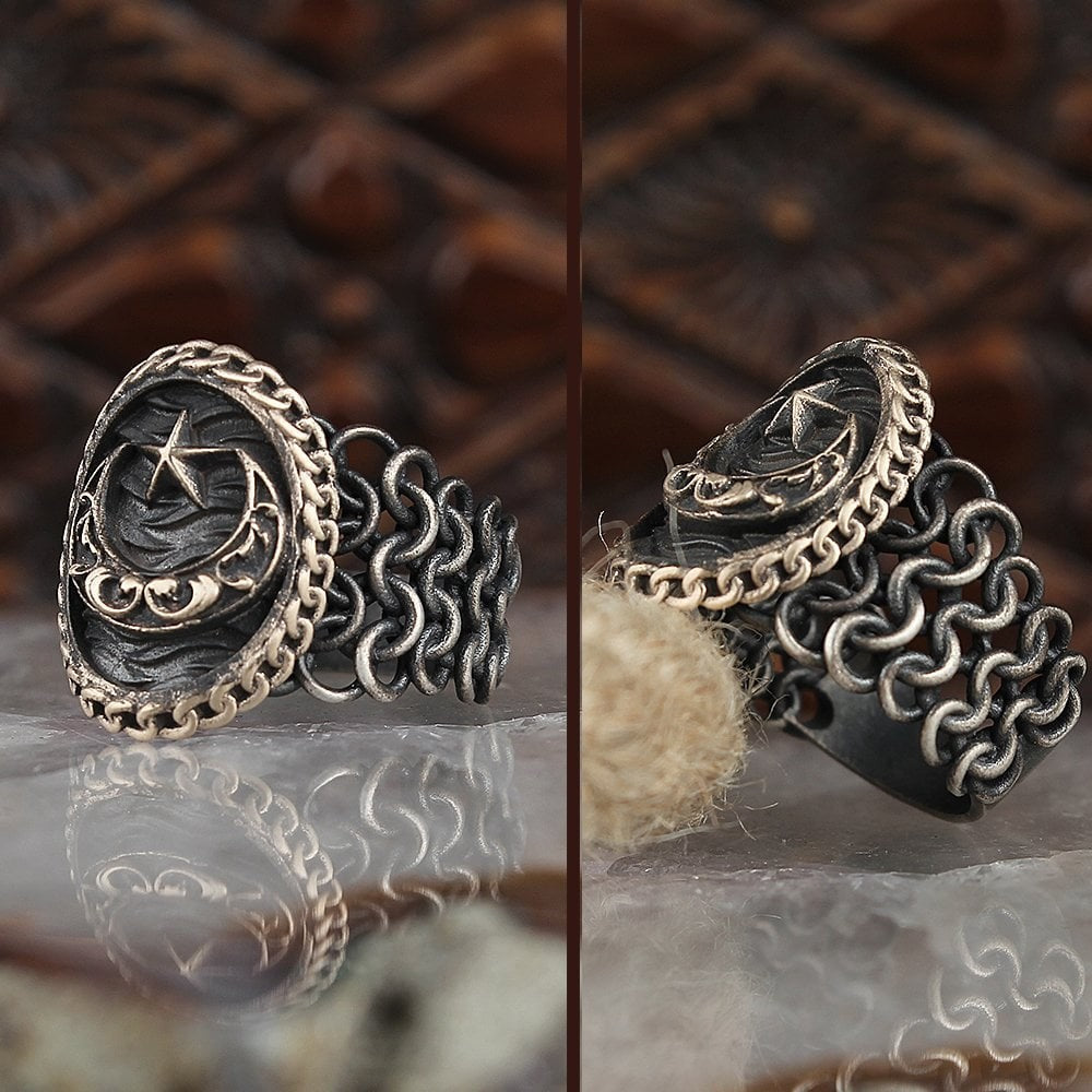 925 Sterling Silver Eagle Head Handmaed Chain Men Ring