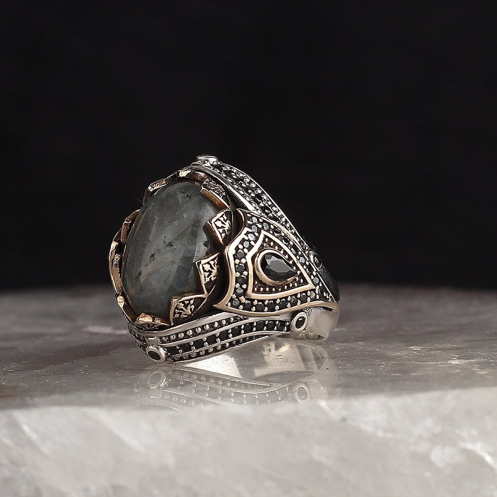 925 Sterling Silver Labradorite Stone Handmade Men Ring