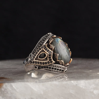 925 Sterling Silver Labradorite Stone Handmade Men Ring