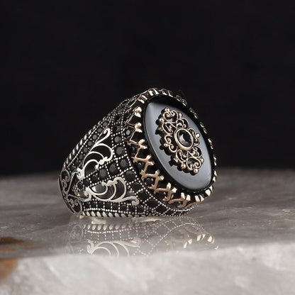 925 Sterling Silver Onyx Stone Handmade Men Ring