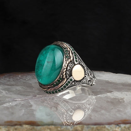 925 Sterling Silver Paraiba Stone Handmade Men Ring