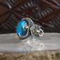 925 Sterling Silver Blue Zircon Stone Traditional Motif Men Ring