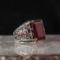 925 Sterling Silver Agate Stone Handmade Square Men Ring