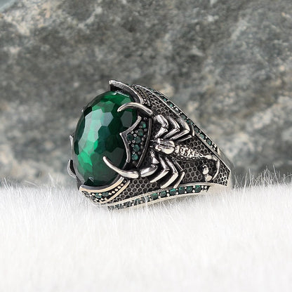 925 Sterling Silver Green Crystal Cut Scorpion Handmade Ring