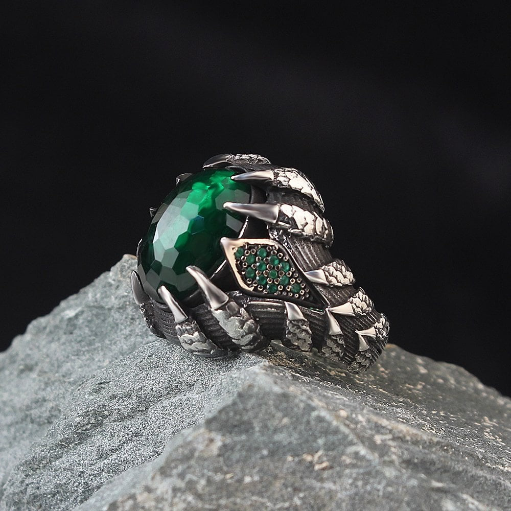 925 Sterling Silver Aqua Marine Zircon Stone Eagle Claw Men Ring