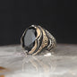 925 Sterling Silver Black Zircon Traditional Motif Men Ring