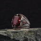 925 Sterling Silver Red Zircon Stone Handmade Men Ring