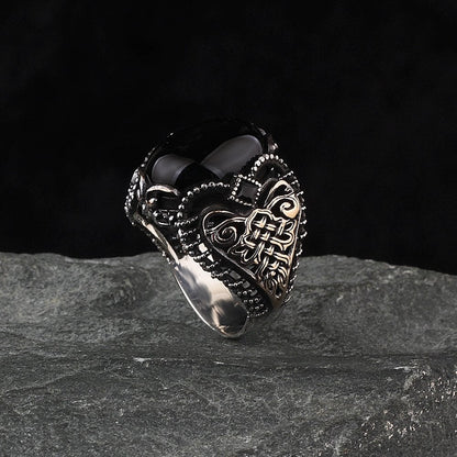 925 Sterling Silver Black Zircon Stone Handmade Men Ring