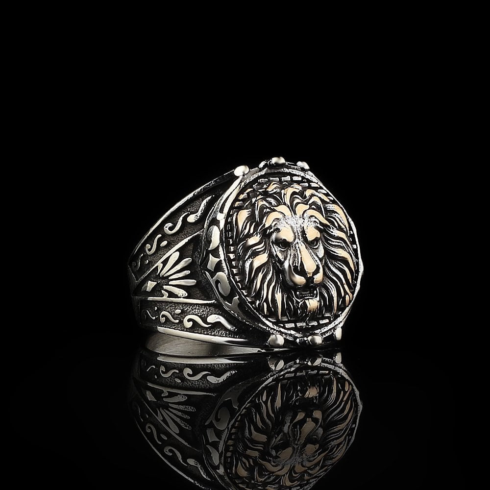 925 Sterling Silver Lion Head Handmade Traditional Motif Men Ring