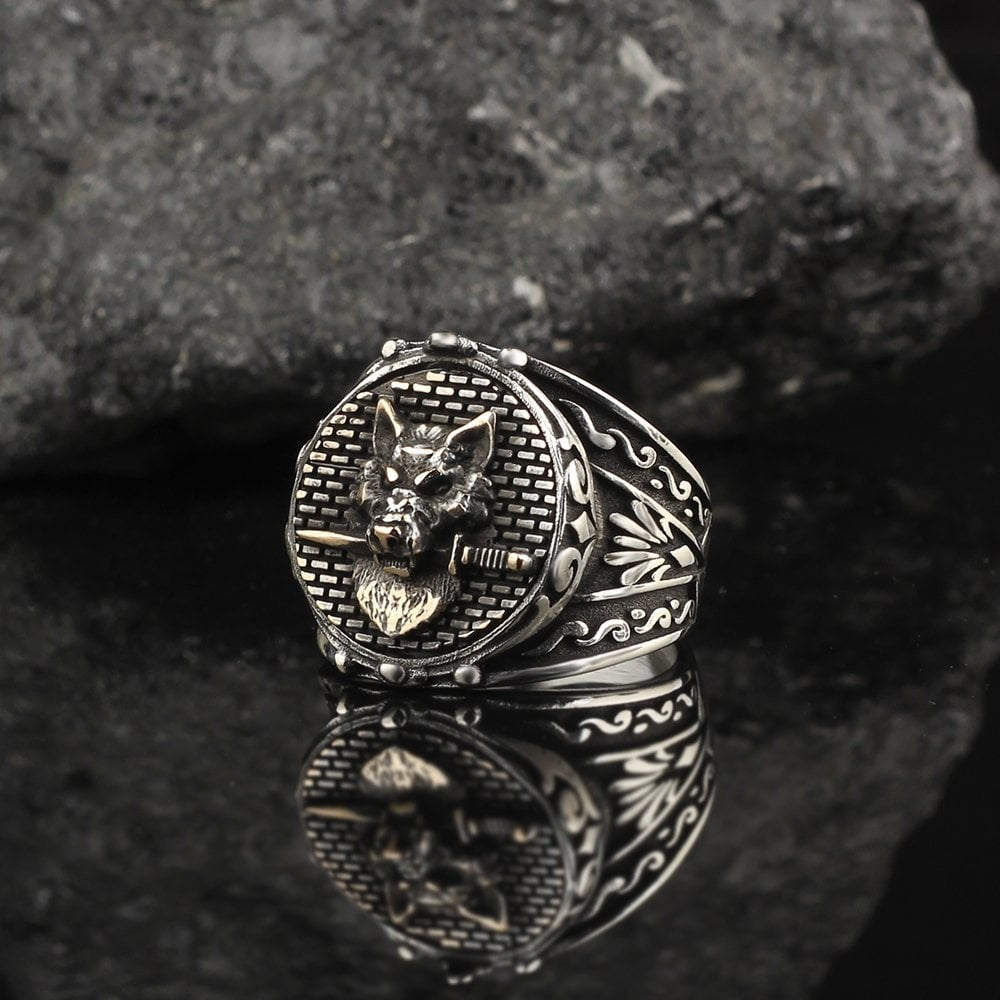 925 Sterling Silver Lion Head Handmade Traditional Motif Men Ring