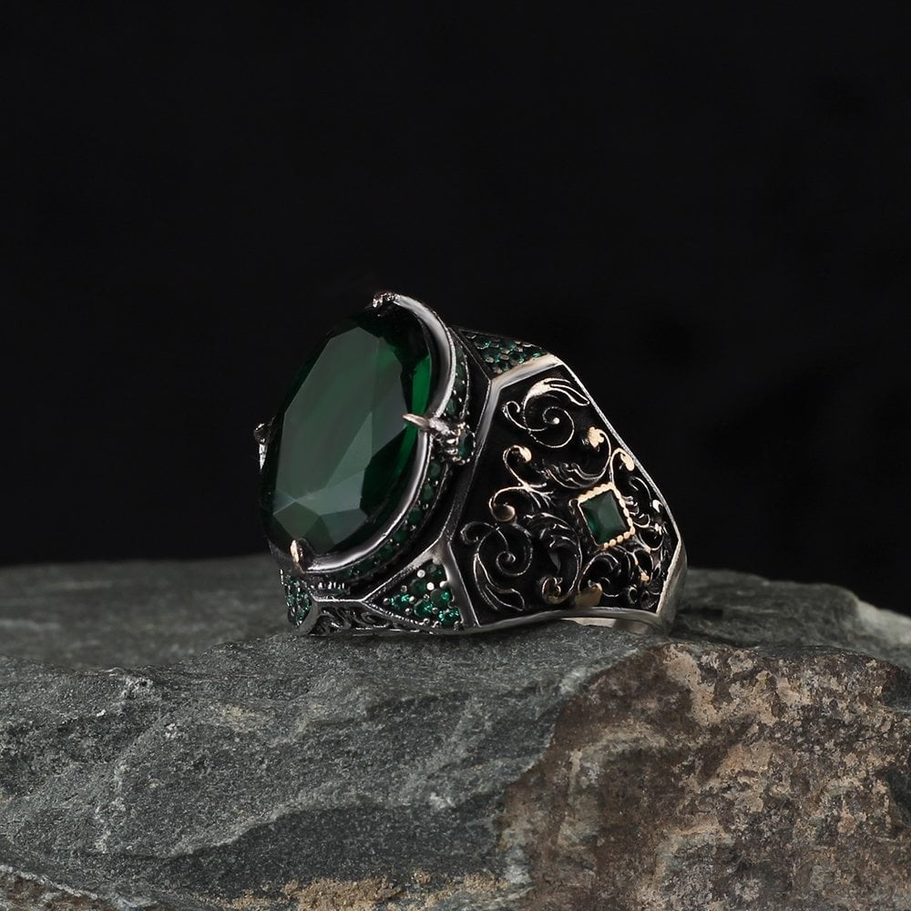 925 Sterling Silver Turquoise Stone Traditional Handmade Men Ring