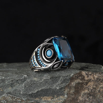 925 Sterling Silver Blue Zircon Stone Pen Workmanship Hanmade Men Ring