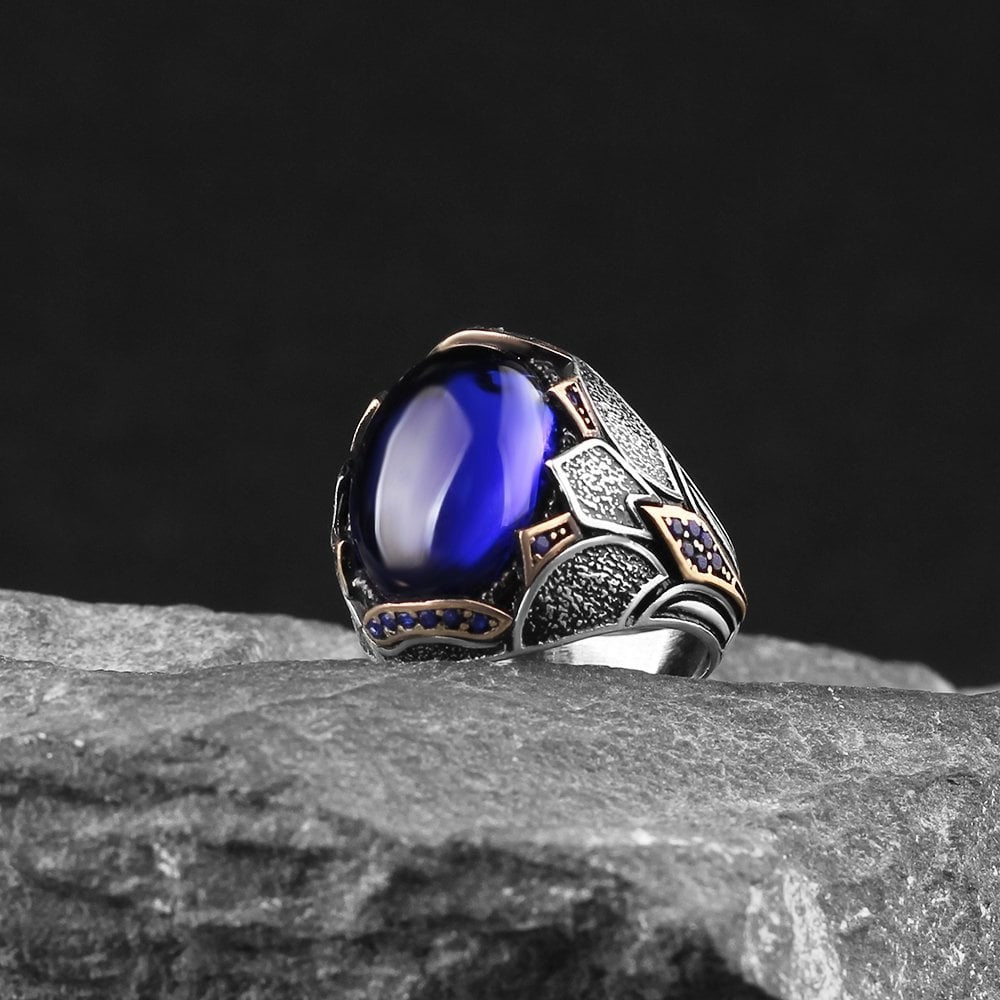 925 Sterling Silver Blue Tiger Eye Handmade Men Ring