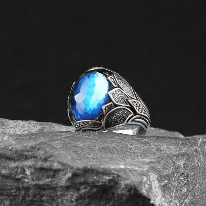 925 Sterling Silver Blue Tiger Eye Handmade Men Ring