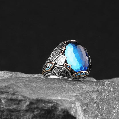 925 Sterling Silver Blue Tiger Eye Handmade Men Ring