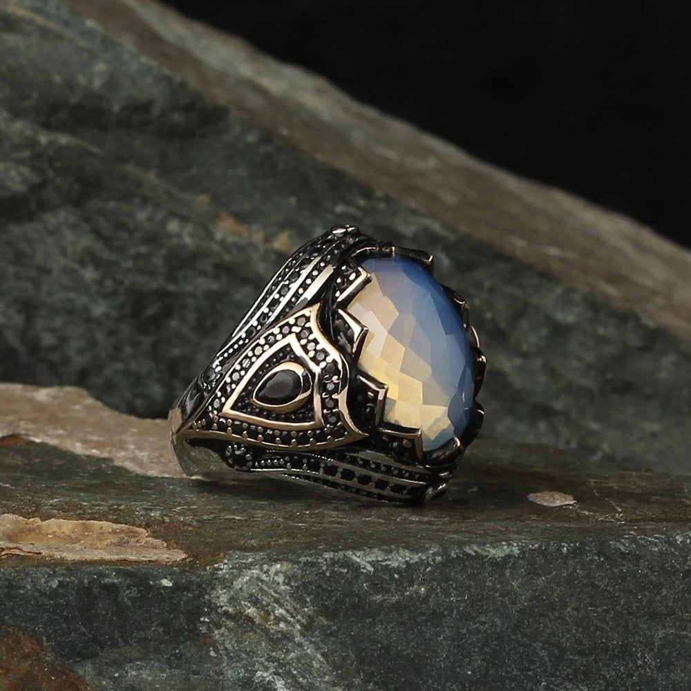 925 Sterlin Silver Moon Stone Handmmade Men Ring