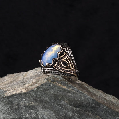 925 Sterlin Silver Moon Stone Handmmade Men Ring