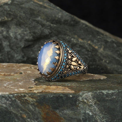 925 Sterling Silver Moon Stone Handmade Men Ring