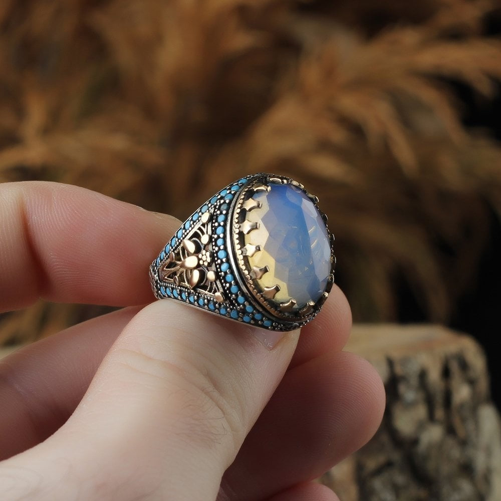 925 Sterling Silver Moon Stone Handmade Men Ring