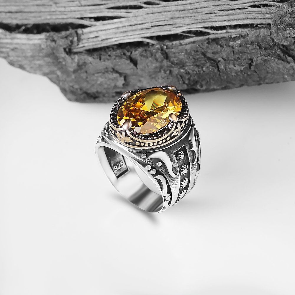 925 Sterling S?lver Citrine Stone Handmade Men Ring