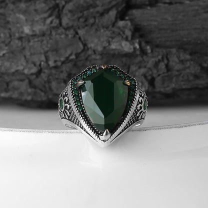 925 Sterling Silver Green Zircon Stone Sunny Handmade Men Ring