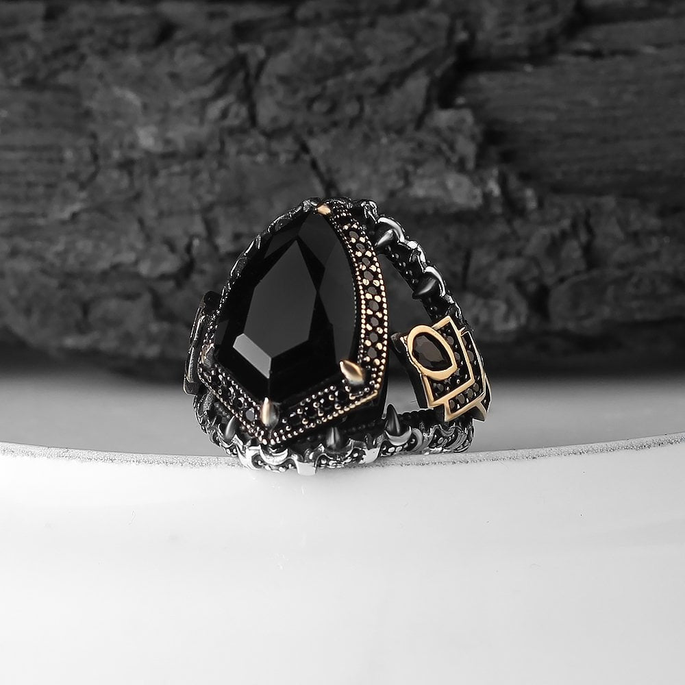 925 Sterling Silver Black Zircon Stone Traditional Men Ring