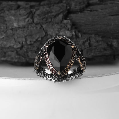 925 Sterling Silver Black Zircon Stone Traditional Men Ring