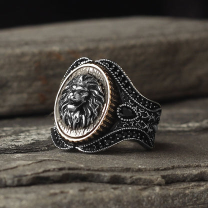 925 Sterling Silver Lion Head Handmade Traditional Motif Men Ring