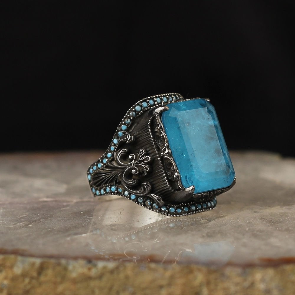 925 Sterling Silver Mystic Topaz Stone Handmade Square Ring