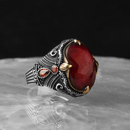 925 Sterling Silver Black Zircon Stone Traditional Men Ring