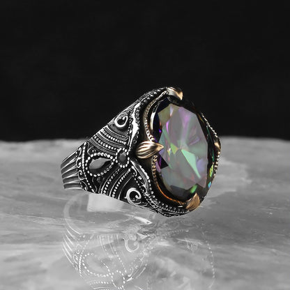 925 Sterling Silver Black Zircon Stone Traditional Men Ring