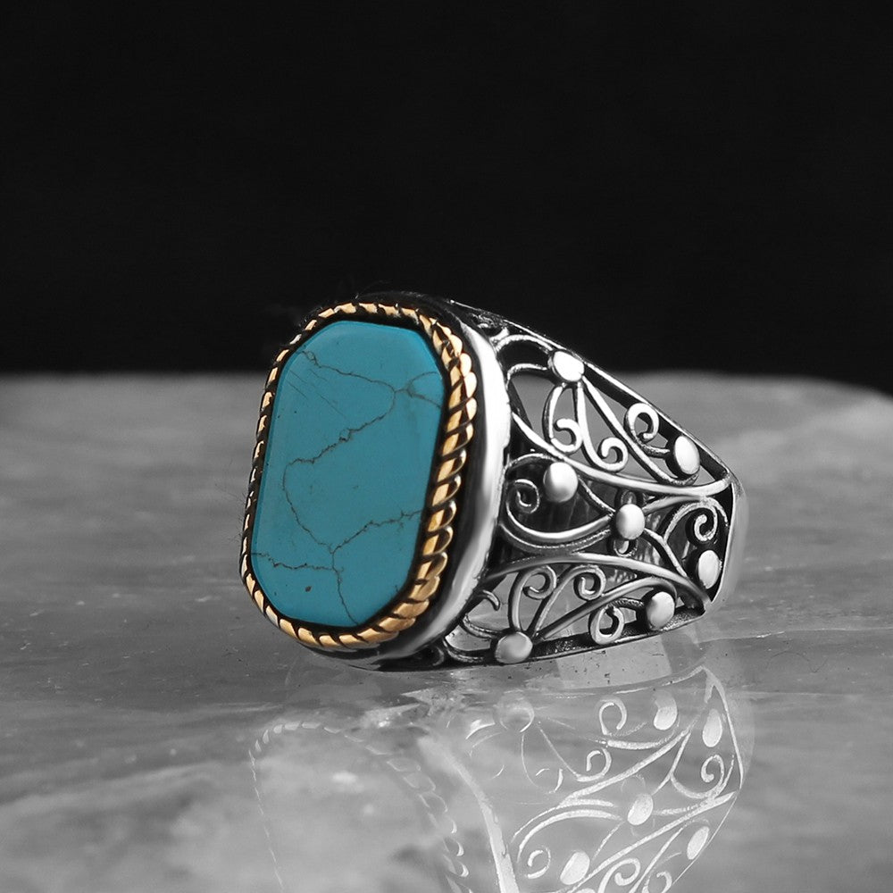 925 Sterling Silver Turquoise Stone Handmade Men Ring