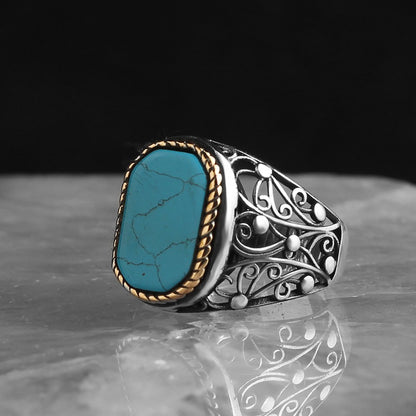 925 Sterling Silver Turquoise Stone Handmade Men Ring