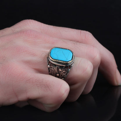 925 Sterling Silver Turquoise Stone Handmade Men Ring