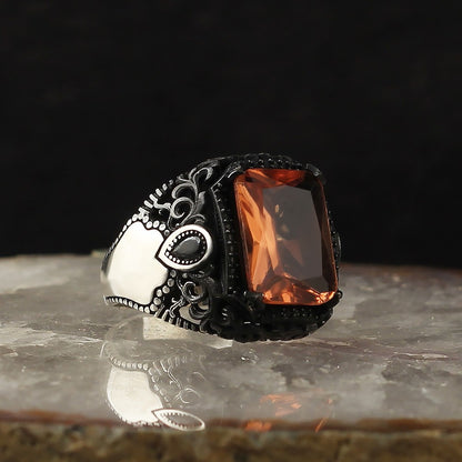 925 Sterling Silver Moon Stone Handmade Square Men Ring